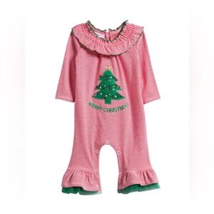 Bonnie Jean Christmas tree Baby Red and White Striped Romper